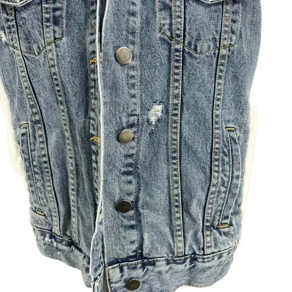 Bailey 44 Womens L Denim White Super Soft Stretchy Arms Hood Back Hidden Zipper - Picture 8 of 16